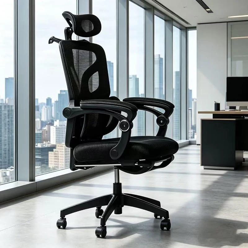 Ergonomic Office Chair for 350lbs, Breathable Mesh with Dual Lumbar Support & Footrest