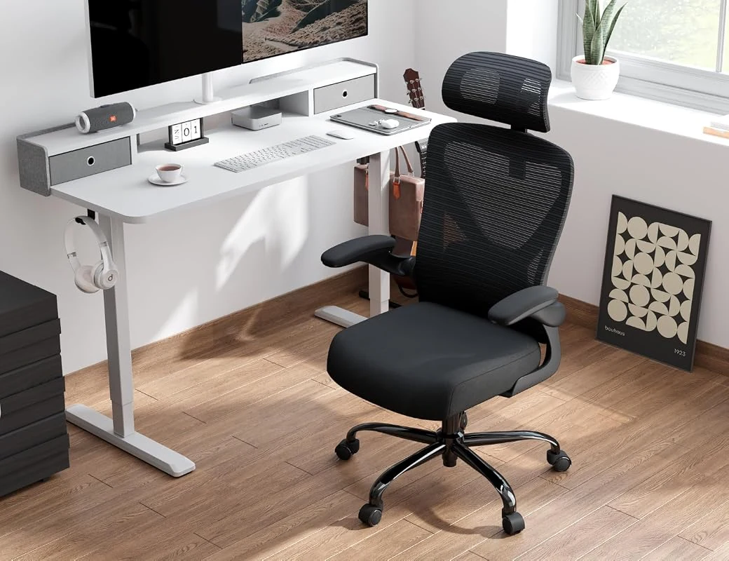 Ergonomic Office Chair with Adjustable Lumbar Support & Flip-Up Arms for Gaming & Work
