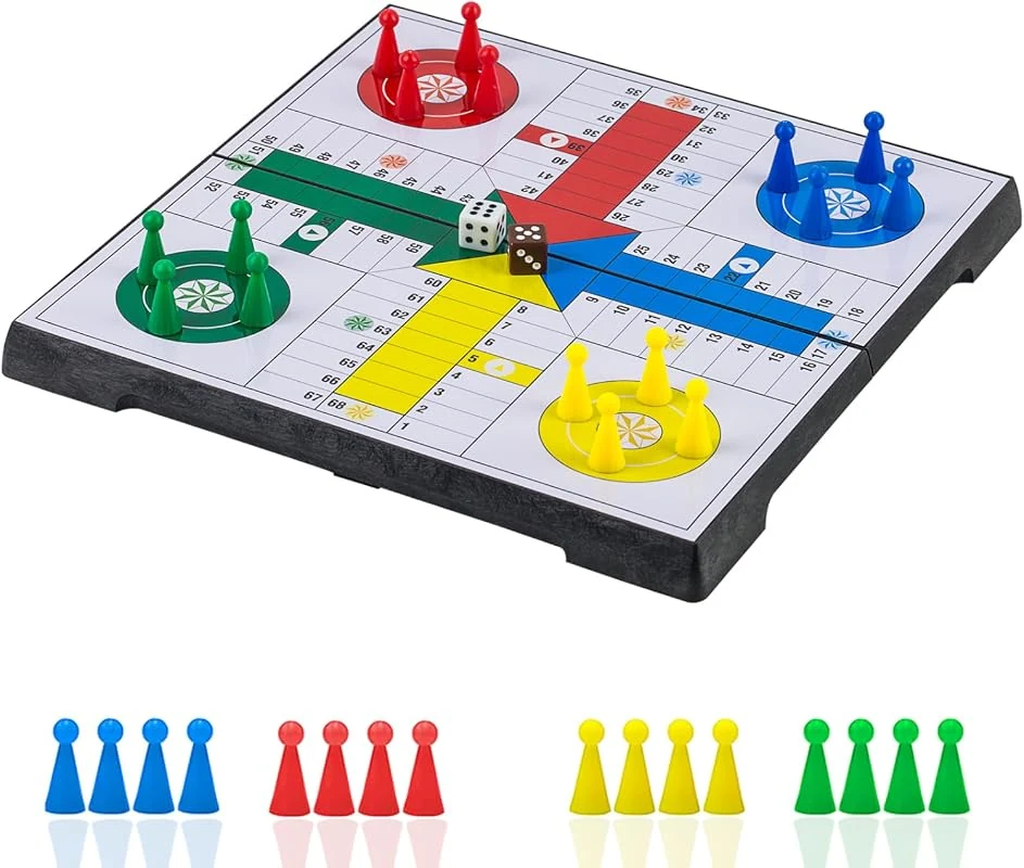 Ludo Game Board Set - Magnetic Folding Classic Strategy Game for Travel and Family Fun