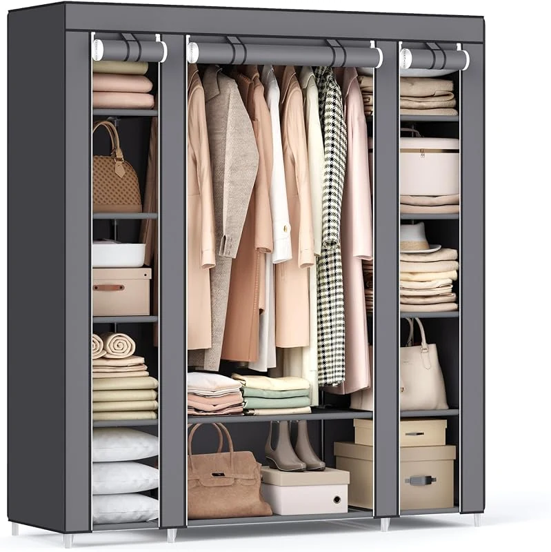 SONGMICS 59 Inch Portable Closet Organizer with Durable Non-Woven Fabric, Easy Assembly, Gray ULSF03G
