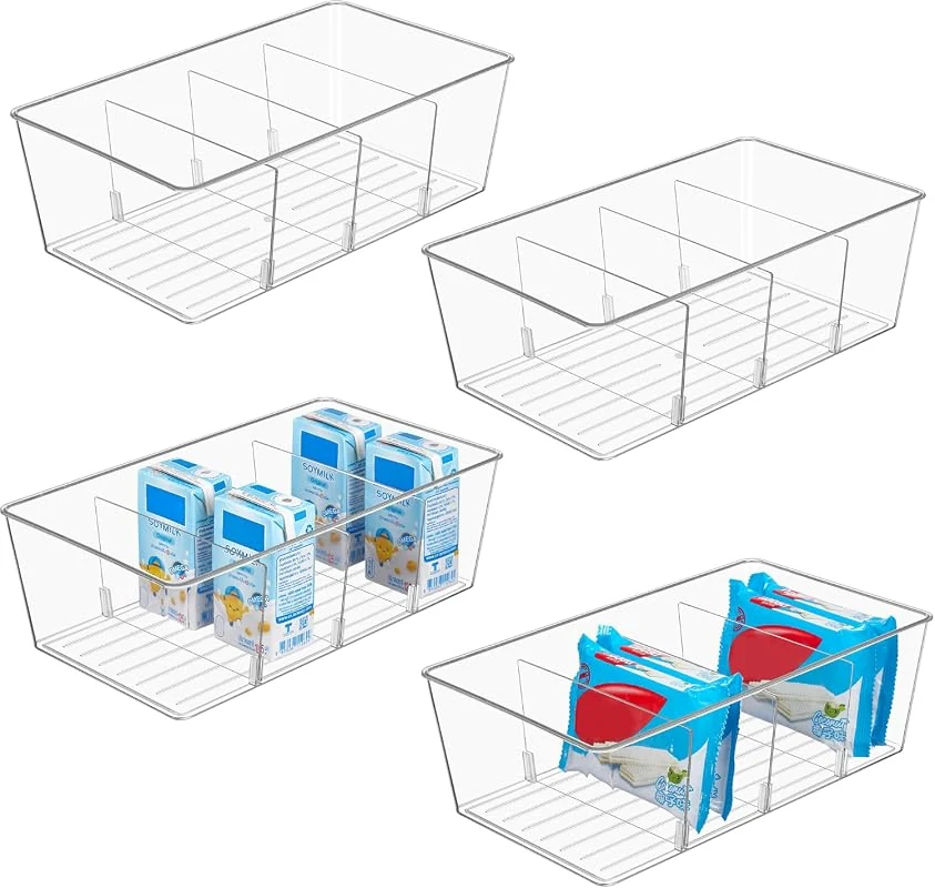 Vtopmart 4 Pack Food Storage Organizer Bins - Clear Plastic Bins for Pantry, Kitchen, and Fridge Organization