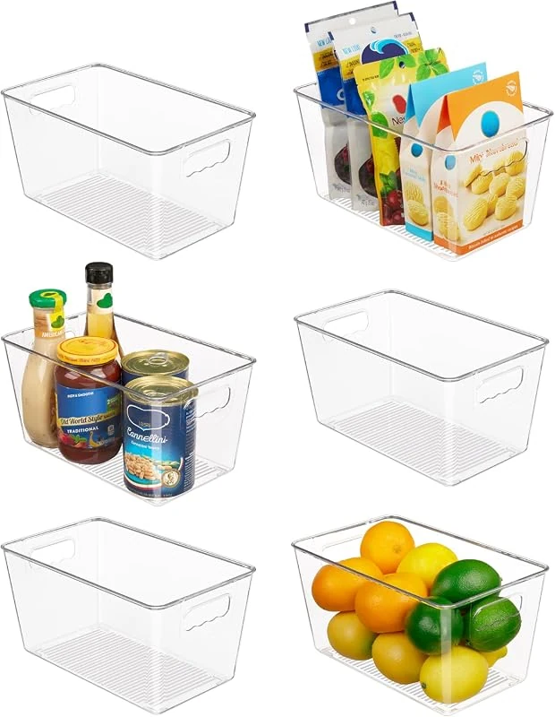 Vtopmart 6 Pack Clear Storage Bin with Handle - Ideal Pantry Organizer Bins for Kitchen and Fridge