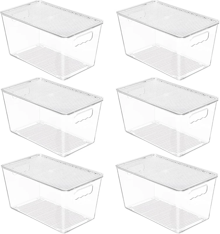 Vtopmart 6 Pack Clear Stackable Storage Bins with Lids - Perfect Organizer Boxes for Kitchen and Pantry