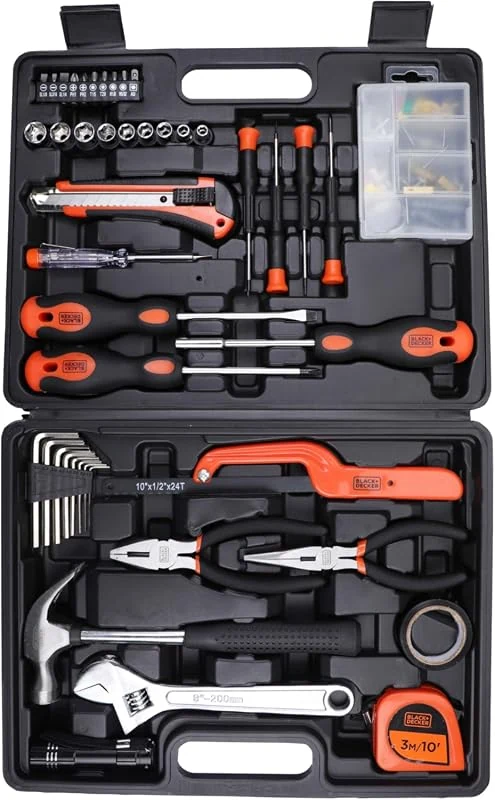 Black & Decker 126-Piece Hand Tool Kit in Kitbox for Home DIY and Professional Use, Orange/Black
