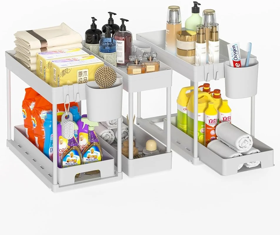 Under Sink Organizer Set - 3 Pack Multi-Purpose Sliding Storage for Bathroom and Kitchen Supplies