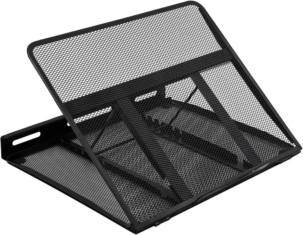 Amazon Basics Ergonomic Laptop Stand with 7-Level Adjustable Height, Steel Mesh for Cooling, Fits 10-17.3 Inch Laptops