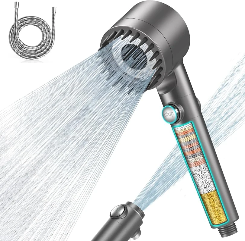 FEELSO High Pressure Shower Head Filter for Hard Water, 3+1 Spray Modes & ON/OFF Switch for Skin Health