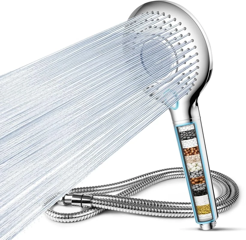 FEELSO 15 Stage Filter Shower Head with 1.5m Hose, High Pressure & 3 Spray Modes for Hard Water