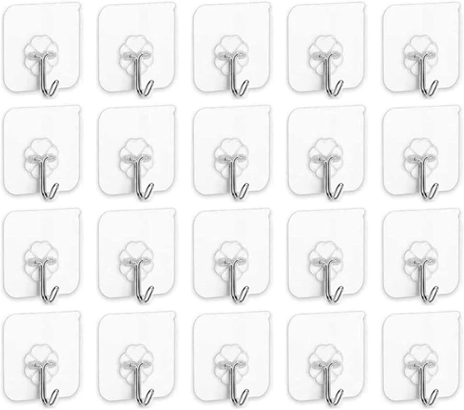 SKY-TOUCH 20 Heavy Duty Adhesive Wall Hooks - Waterproof, Ideal for Kitchen & Bathroom Use