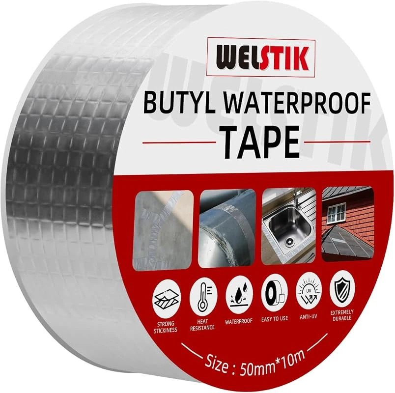 WELSTIK Waterproof Aluminum Foil Butyl Tape - 50mm x 10m for Roof, Pipe, and Window Repairs