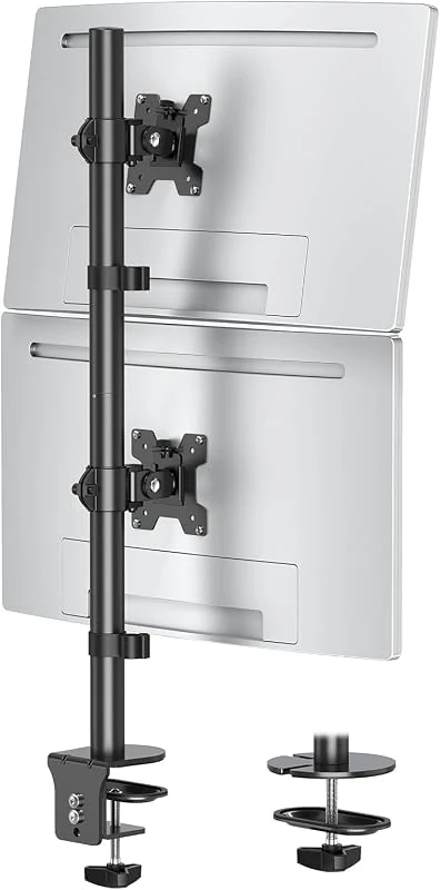 Vertical Dual Monitor Stand for 2 Max 32-inch Screens, Height Adjustable & Swivel