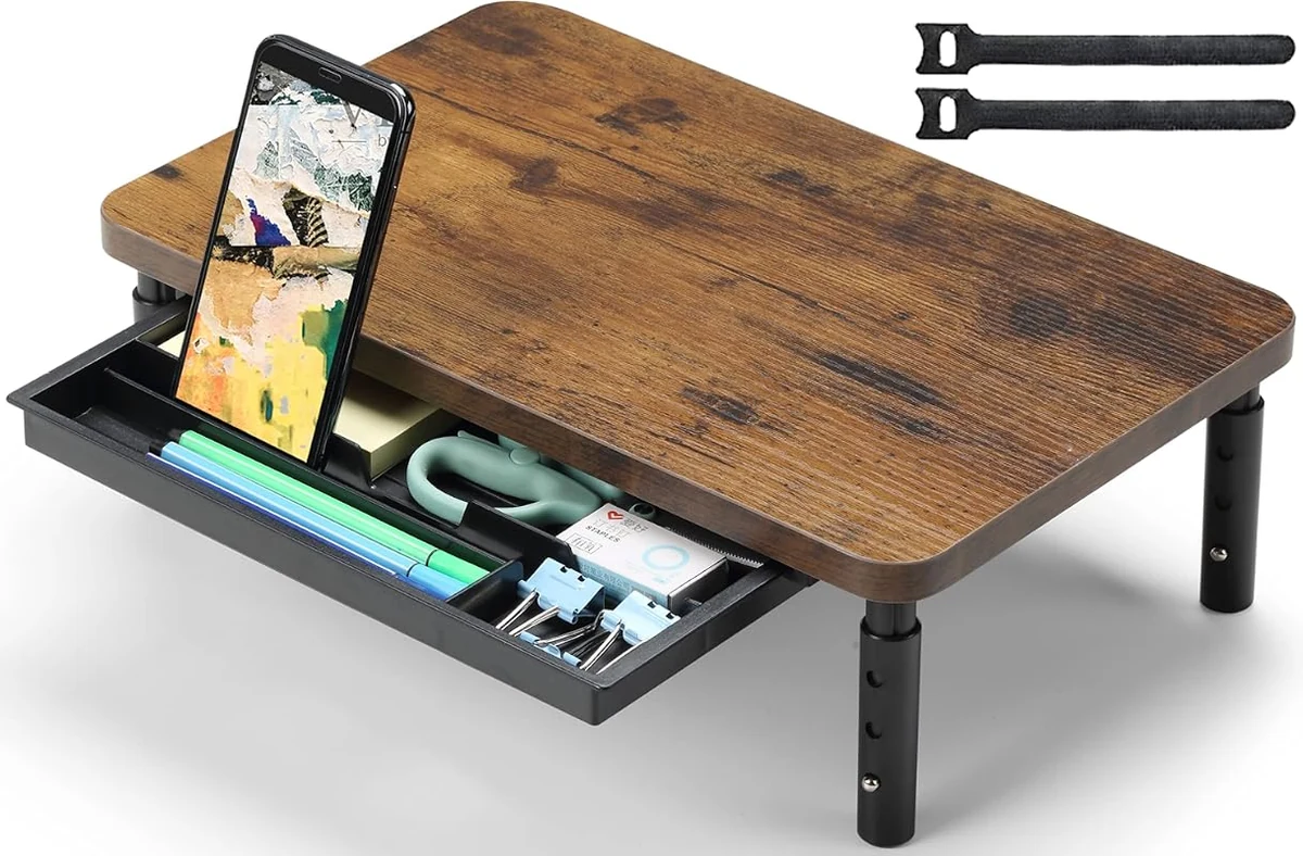 3 Height Adjustable Monitor Stand Riser with Storage Drawer, Ergonomic Desk Organizer