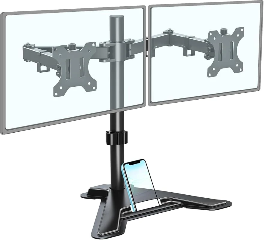 Height Adjustable Freestanding Dual Monitor Stand for 2 Screens Up to 27 Inches