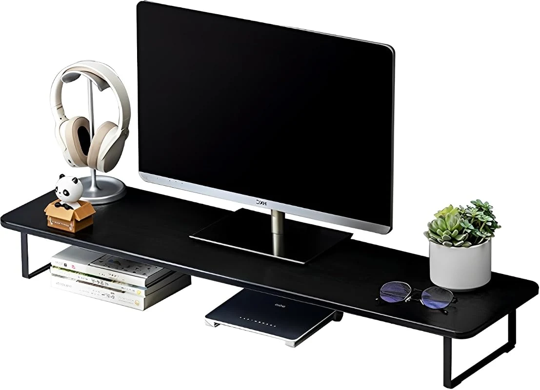 Ergonomic Wood Monitor Stand Riser with Height Adjustment and Desktop Organizer