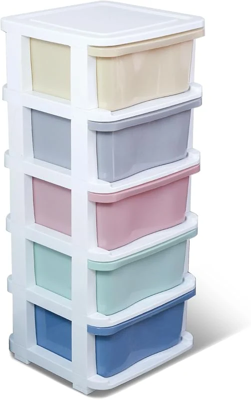 SKY-TOUCH 5-Tier Drawer Organizer Cabinet with Removable Wheels, Multi-Color Storage Solution