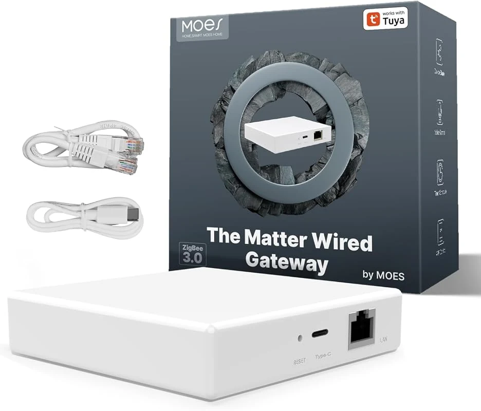 MOES Matter ZigBee Gateway Hub, Wired Bridge with App Voice Control for Smart Home Devices