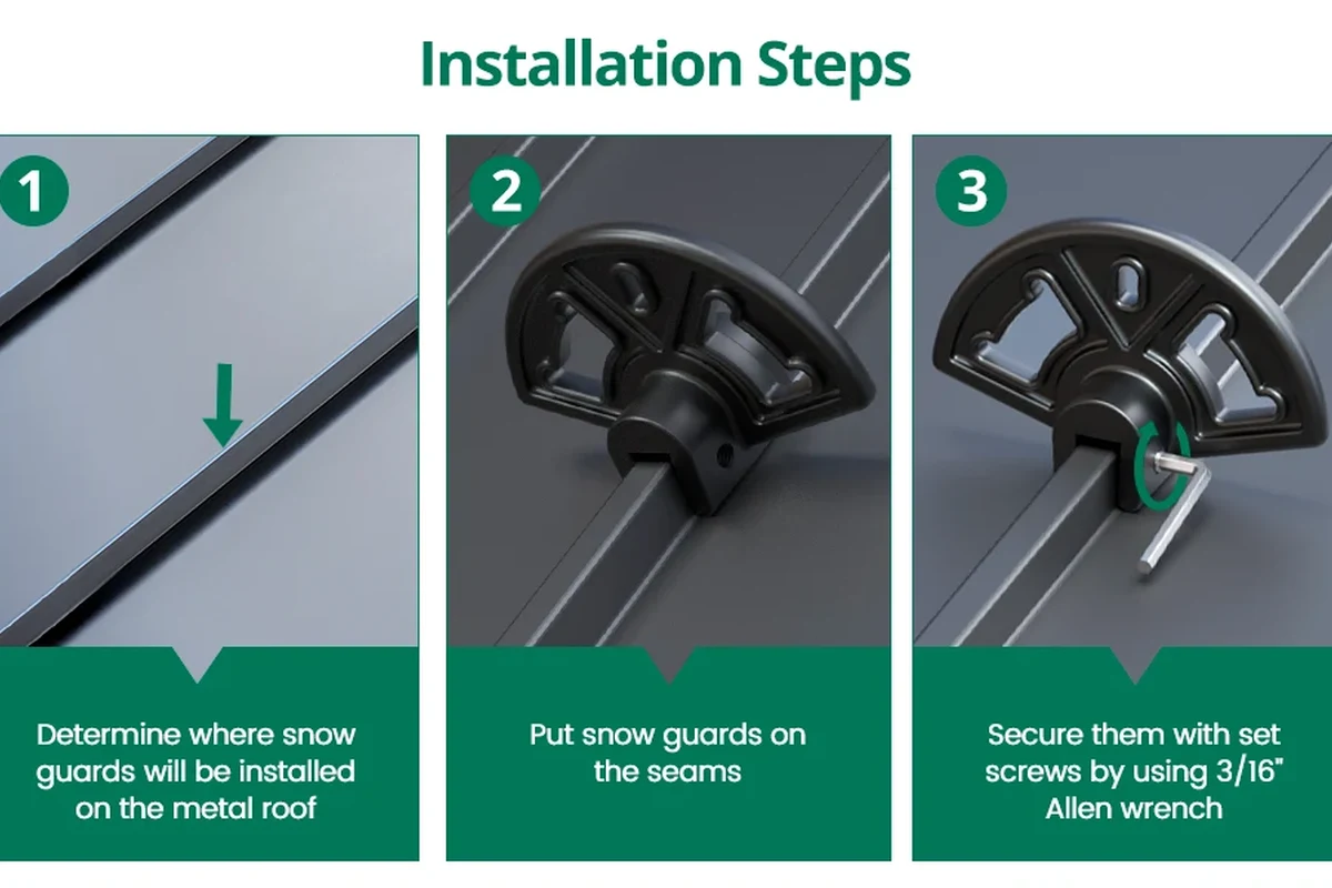 Snow Guards for Standing Seam Metal Roofs to Prevent Snow