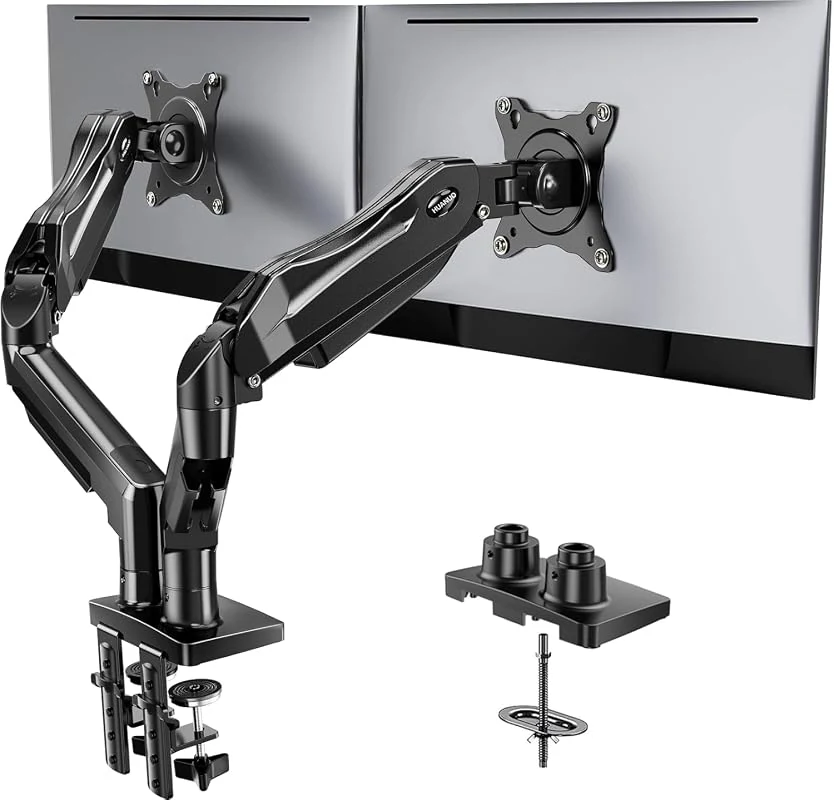 HUANUO FlowLift™ Dual Monitor Arm for 13 to 32 Inch Screens, Fully Adjustable with C-Clamp Base