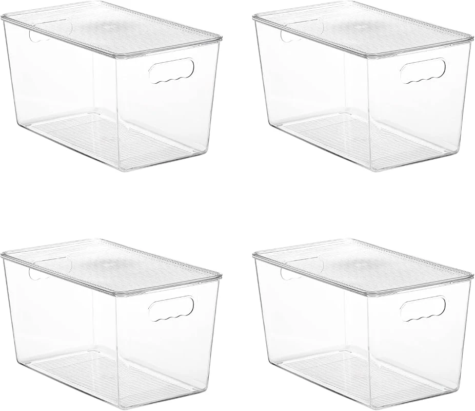 Vtopmart 4 Pack Clear Stackable Storage Bins with Lids, XLarge - BPA-Free Plastic for Pantry and Kitchen Organization
