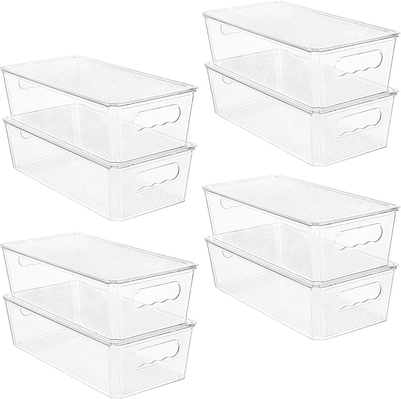 Vtopmart 8Pcs Clear Organizers And Storage Bins With Lids - Stackable Plastic Containers for Kitchen and Pantry Organization