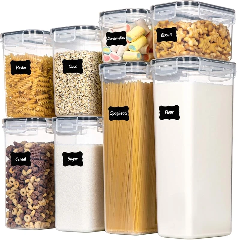 Vtopmart 8PCS Airtight Plastic Storage Containers for Kitchen Organization, Ideal for Dry Foods and Pantry