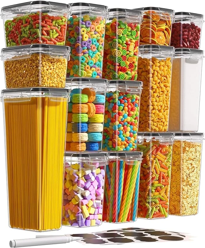 Premify 15 Airtight Food Storage Containers Set with Lids for Kitchen Organization, BPA Free, Ideal for Cereal and Flour