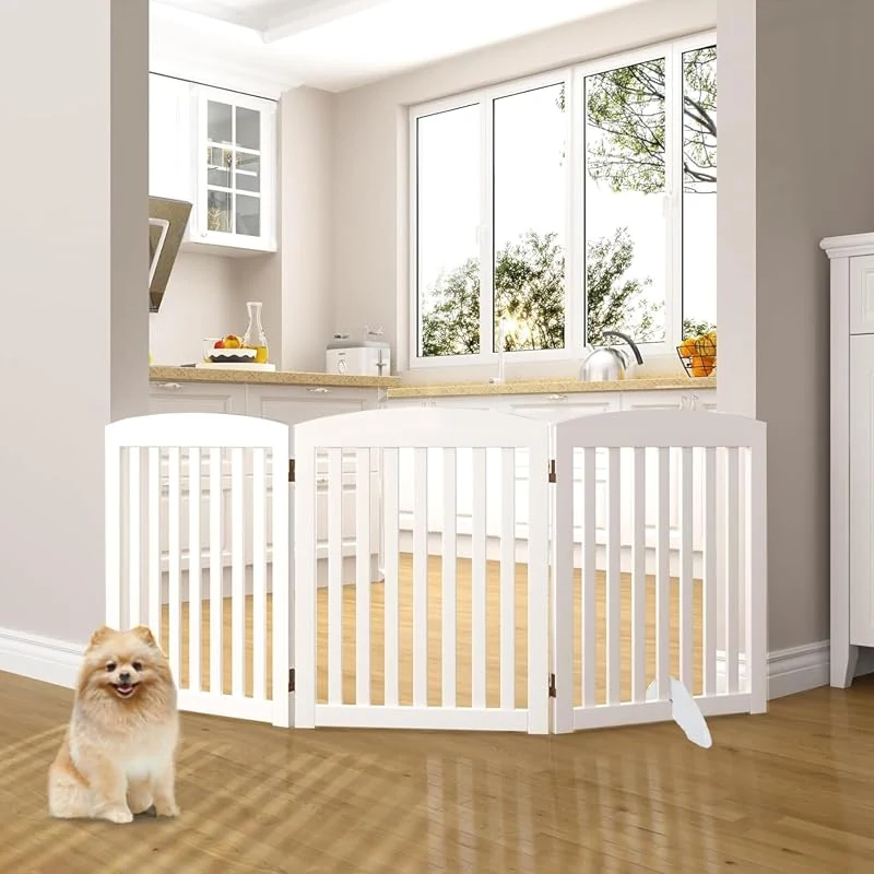 LIODUX Wooden Freestanding Pet Gate, Foldable and Adjustable for Doorways and Stairs, Ideal Safety Fence for Dogs