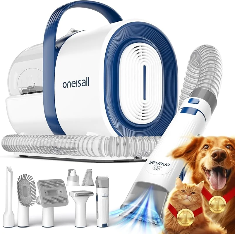oneisall 3-in-1 Pet Grooming Vacuum Kit with 99% Hair Suction & 7 Grooming Tools