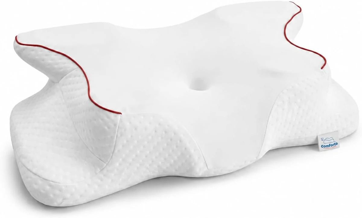 Comforto Butterfly Memory Foam Pillow with Ergonomic Neck Support and Dual Height Options for Side & Back Sleepers