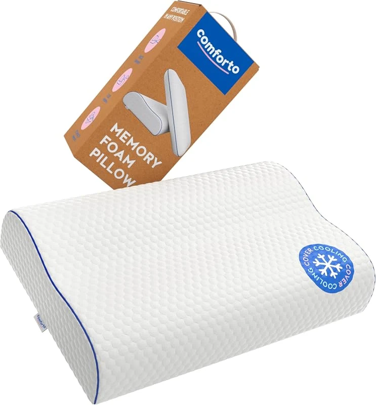 COMFORTO Ergonomic Memory Foam Pillow Wave for Back Sleepers, Firm with Cooling Cover for Shoulder & Back Pain Relief