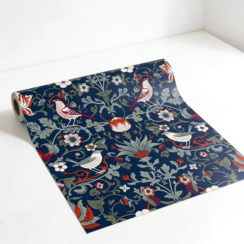 Vintage Blue Floral Peel and Stick Wallpaper, Removable Contact Paper for Home Decor
