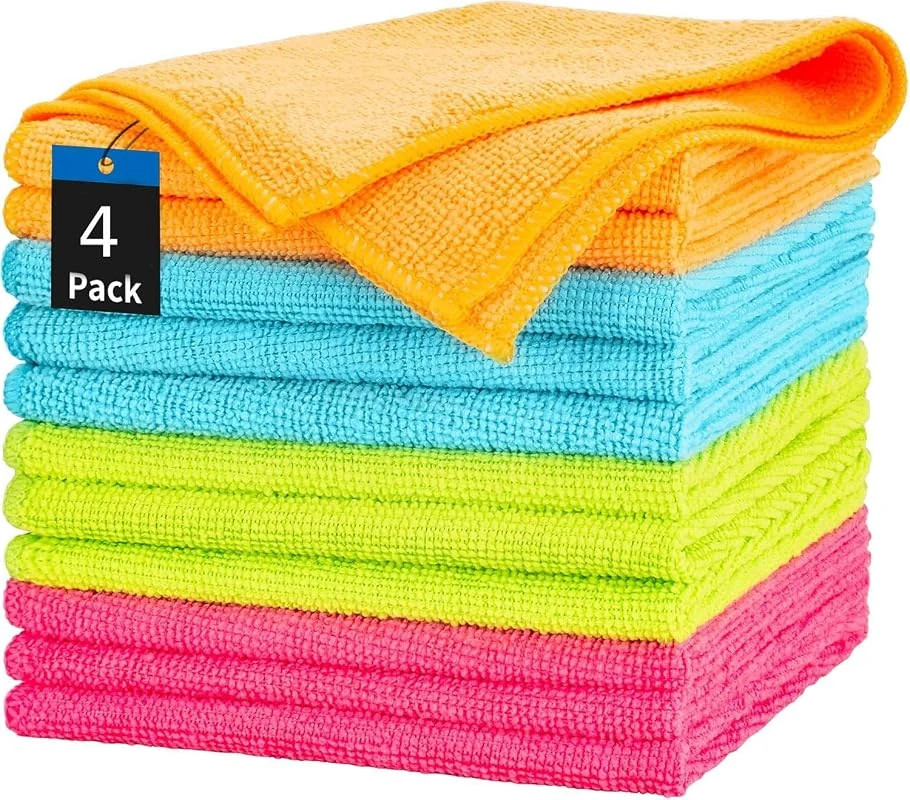 MOMENT 4 Pack Microfiber Cleaning Cloths - Reusable Kitchen Towels for Dishes and Glass, Multi-Color