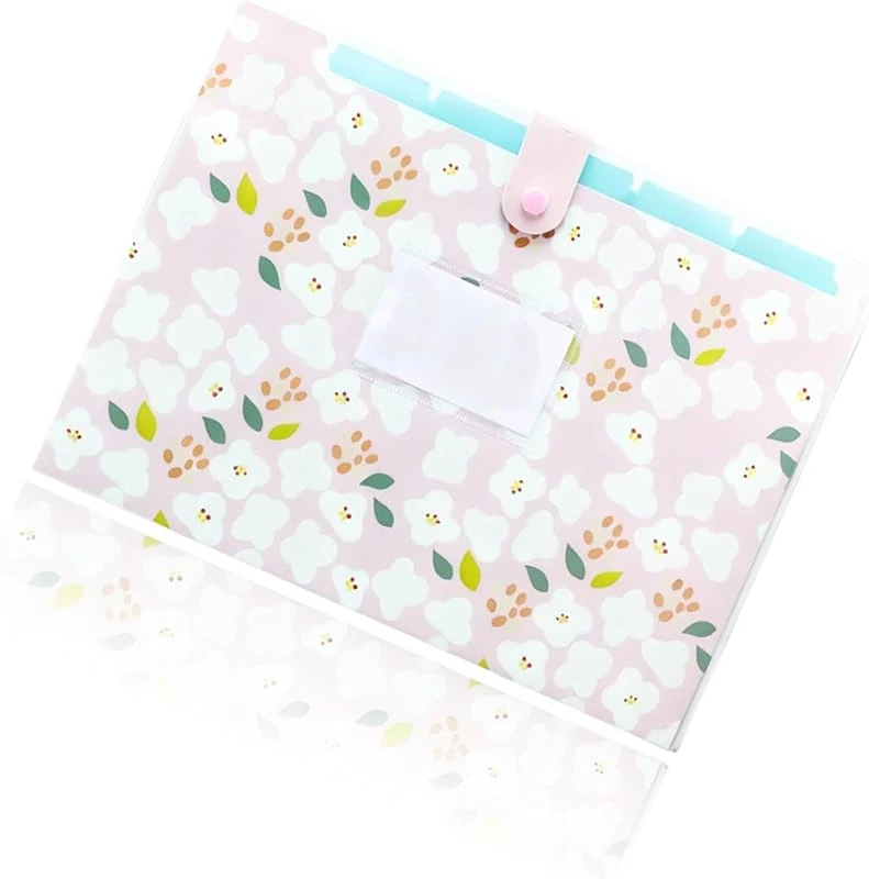 Pink Floral A4 Expanding File Folder with 6 Pockets, Ideal for Documents, Bills, Schoolwork, and Office Use