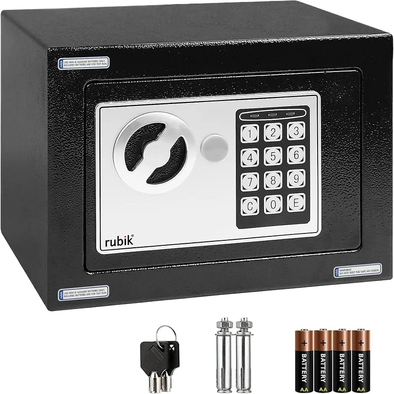 Rubik Safe Box Small with Electronic Keypad and Key, Compact Security Locker for Jewelry and Cash Storage