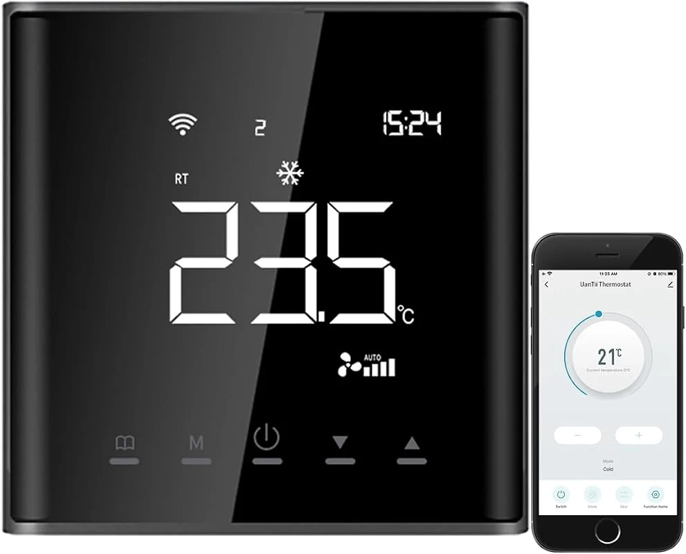 WiFi Thermostat for Fan Coil Units: Tuya Smart 2 Pipe HVAC Controller, Compatible with Alexa & Google Home