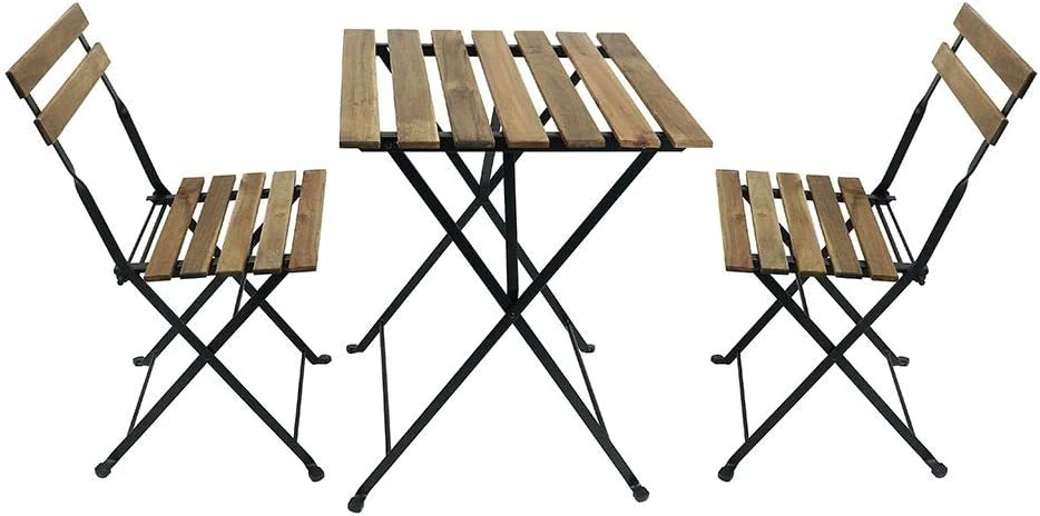 Yatai Decor 3-Piece Wood Bistro Set - Folding Outdoor Dining Table with Chairs for Garden and Patio Use