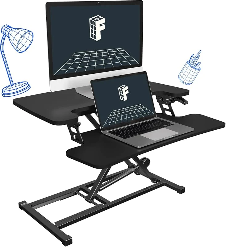 FLEXISPOT 28 Black Height Adjustable Standing Desk Converter with Wide Keyboard Tray for Home and Office Use
