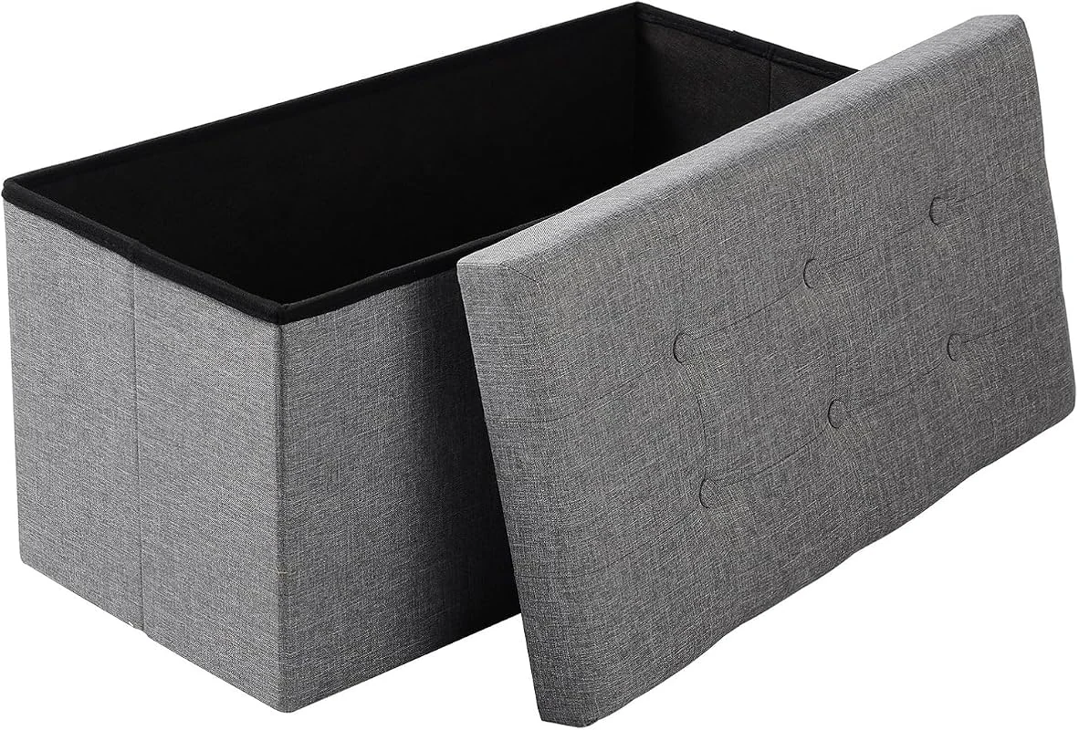 SKY-TOUCH Folding Storage Ottoman Cube, Space-Saving Footrest for Bedroom, Light Grey, 1 Pack