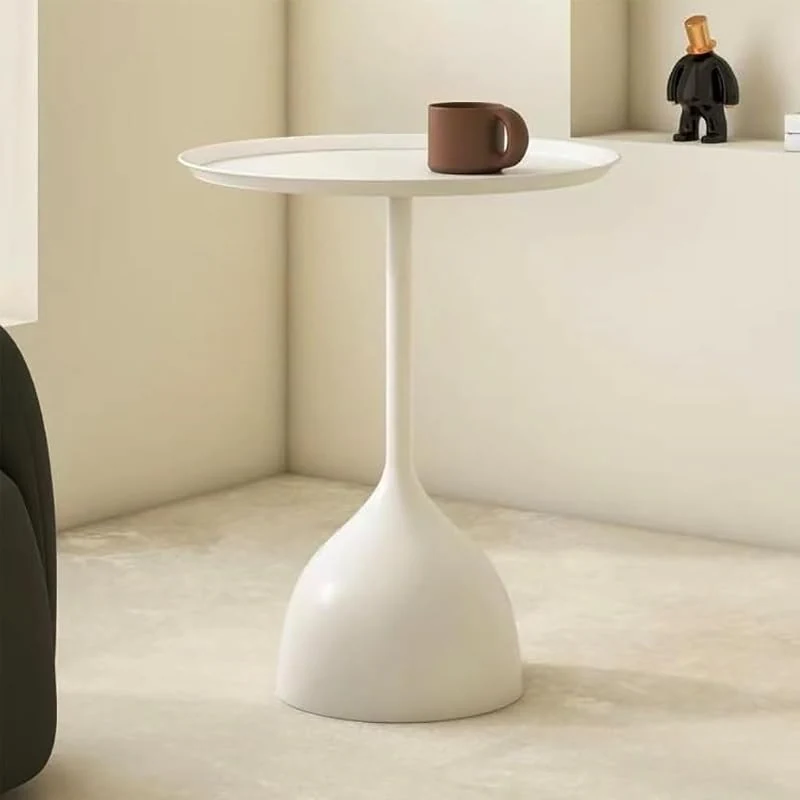 Stylish Home Sofa Side Table: Modern Round Metal Design for Small Spaces, Beige White Finish