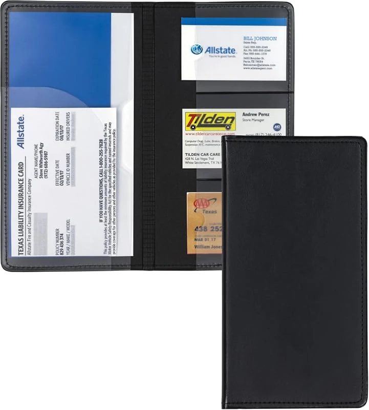 Samsill Car Registration Holder - Black Vehicle Organizer for Insurance Documents and Key Cards