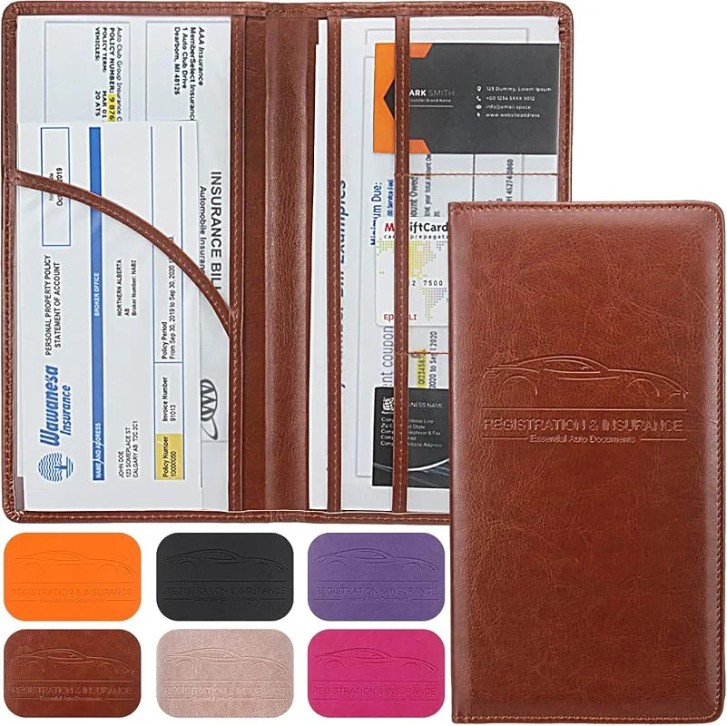 Premium Leather Car Registration and Insurance Holder - Vehicle Glove Box Organizer with Magnetic Shut for Documents