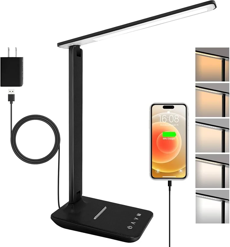 Shinelife LED Desk Lamp with USB Charging, Adjustable Brightness and Touch Control for Crafting and Studying