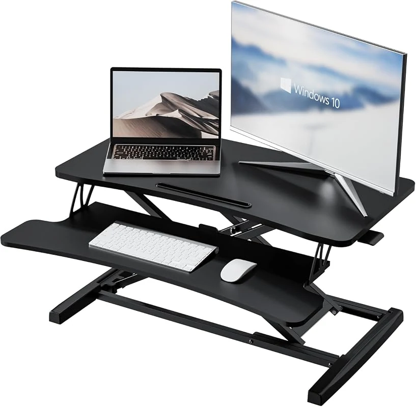 Fydeamer Height Adjustable Standing Desk Converter with Keyboard Tray, Ideal for Laptops & Dual Monitors