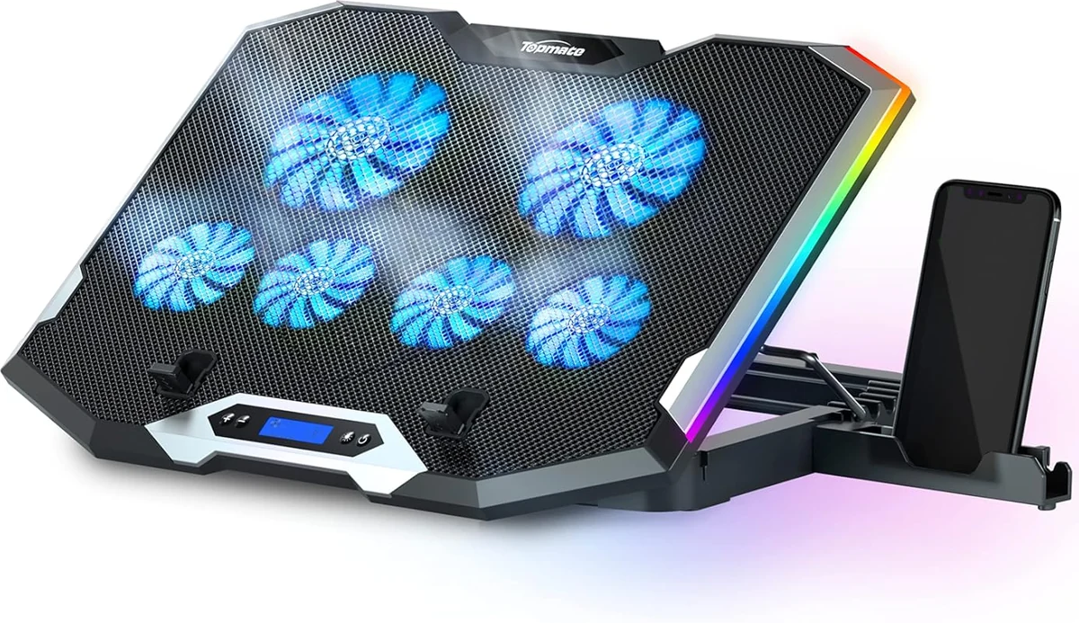 TopMate C11 RGB Laptop Cooling Pad with 6 Quiet Fans, Adjustable Height, and Phone Holder for 15.6-17.3 Inch Laptops