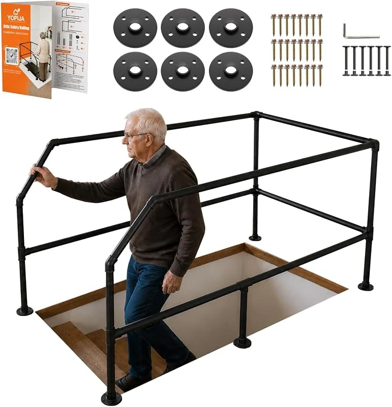 Industrial Style Attic Ladder Safety Railing, Heavy Duty Guard Rails for 25 -30 W Spaces