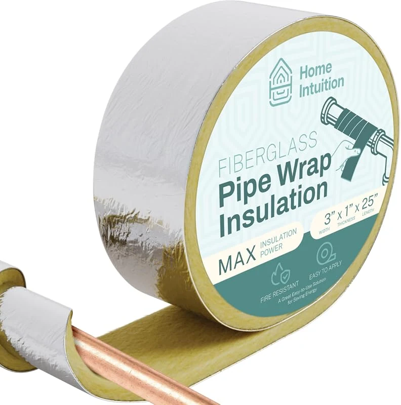 Home Intuition 25 Foot Foiled Back Fiberglass Pipe Insulation Wrap, 3 Wide x 1 Thick for Maximum Energy Savings