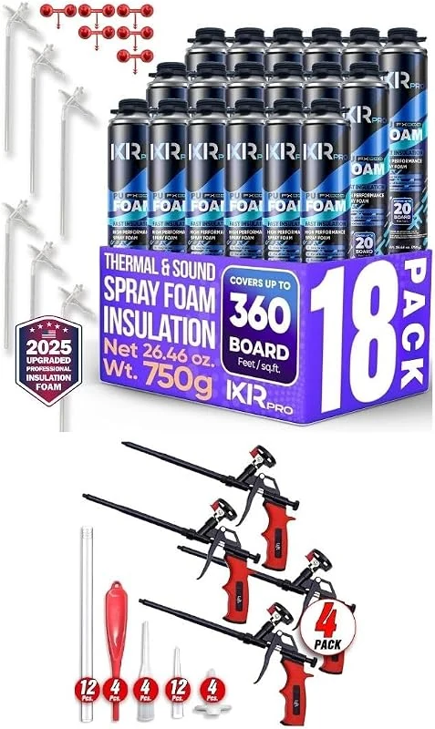ixirpro Spray Foam Insulation Can with Luft Professional Expanding Foam Spray Gun, 18 x 26.46 oz
