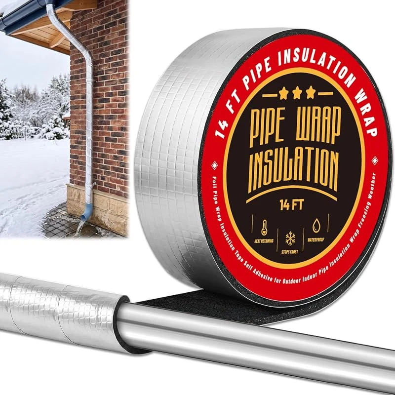 14 FT Foiled Back Fiberglass Pipe Insulation Wrap for Indoor/Outdoor Use, Ideal for Freezing Weather