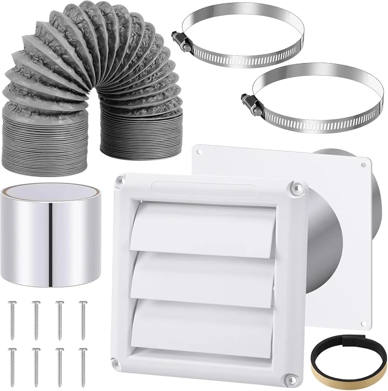 Glooglitter 4 Inch Dryer Vent Kit for Through Wall Exhaust Ducting in Gray