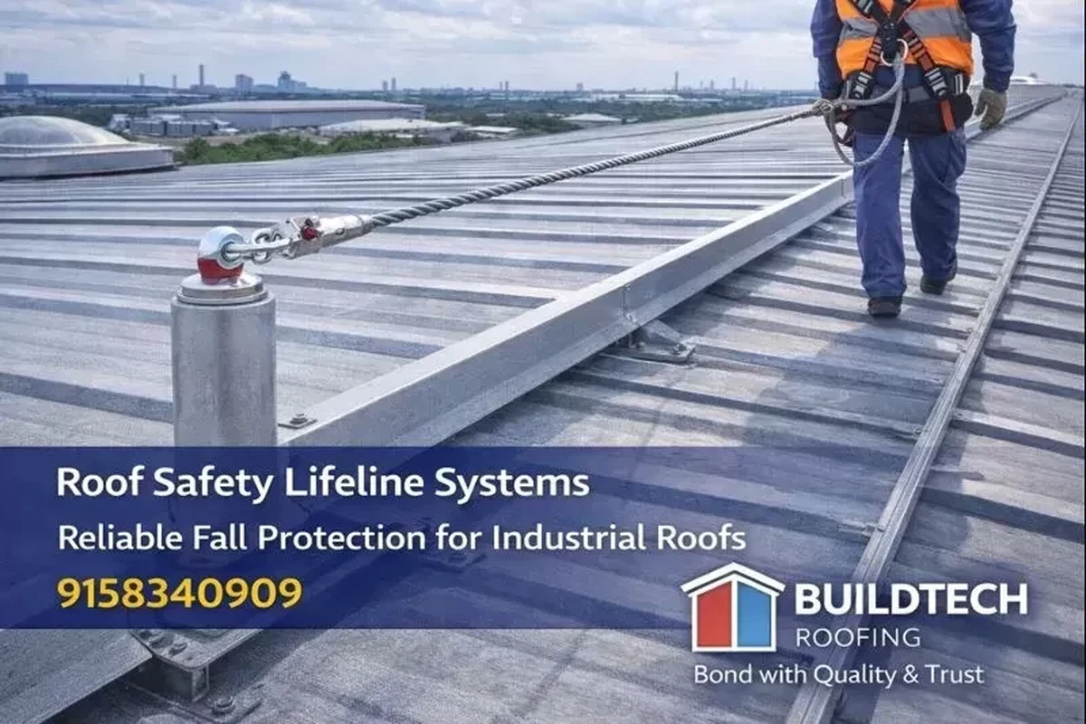 Roof Lifeline Safety System and Anchor Ensuring Worker